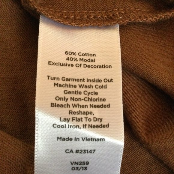 Talbots Brown Tee w/Black Lace,  3/4 Sleeves, P - Picture 7 of 7